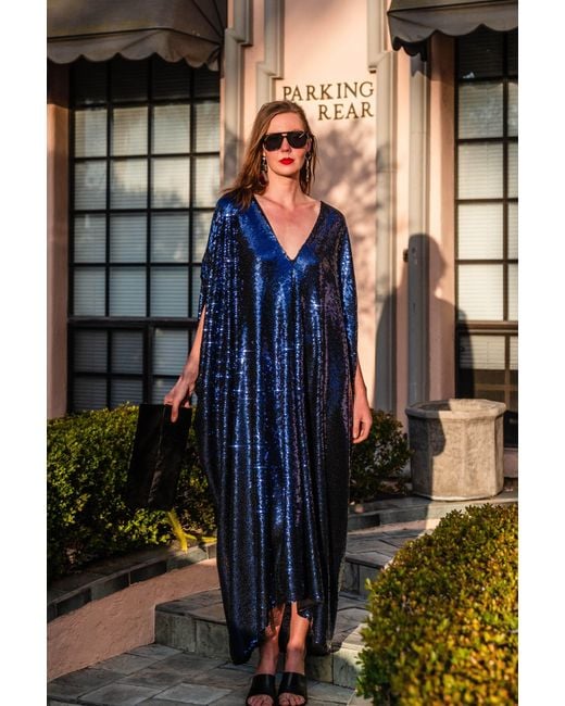 Jennafer Grace Blue Night Sapphire Sequin Caftan Kaftan Dress