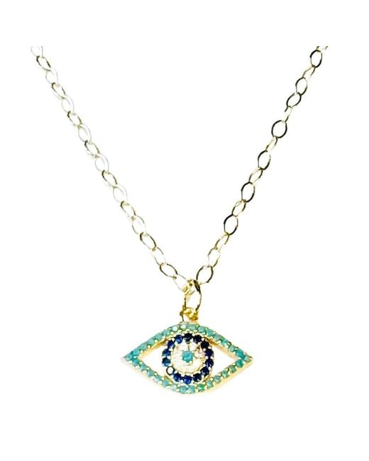Lexi Jewelry Metallic Evil Eye Necklace With Cubic Zirconia & Aquamarine Colored Accents