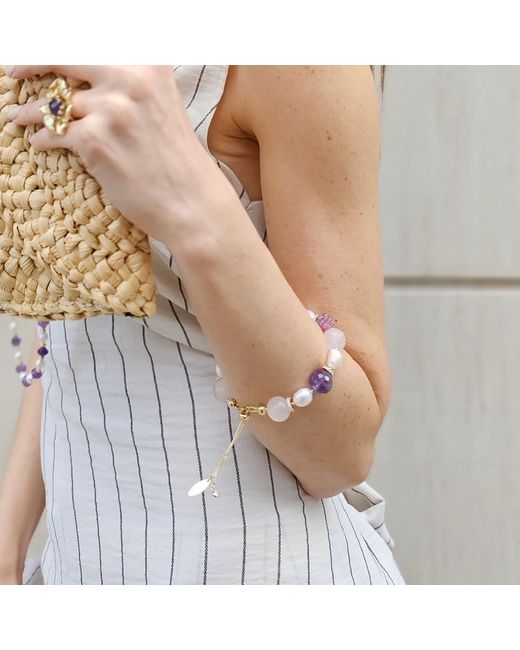 Farra Pink Baroque Pearls With Rose Quartz Amethyst And Raspberry Bracelet