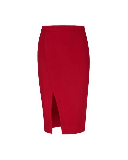 Conquista Red Dark Faux Mouflon Pencil Skirt