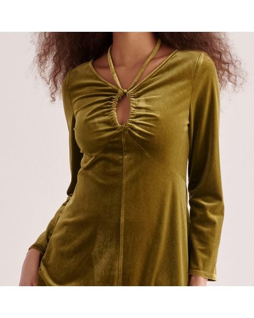 Paisie Green Velvet Tie-Neck Dress