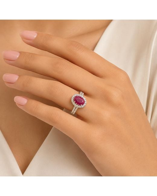 Artisan White 18K Round Ruby & Diamond Halo Ring