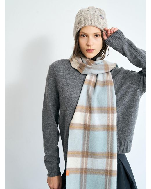 Lost Pattern Blue Plaid Cashmere Scarf