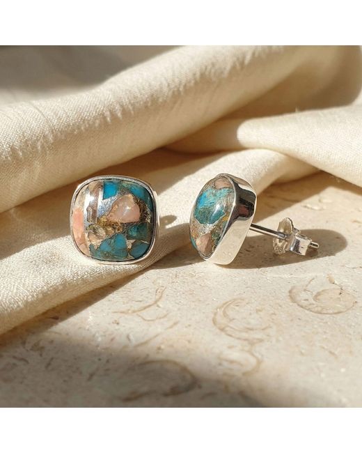 Harfi Blue Opal Sterling Gemstone Stud Earrings