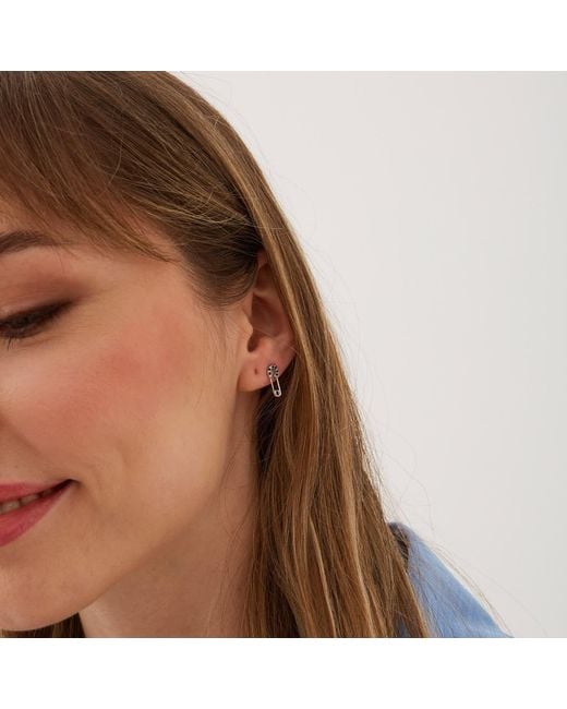 Spero London White Sterling Jewelled Mini Safety Pin Stud Earrings