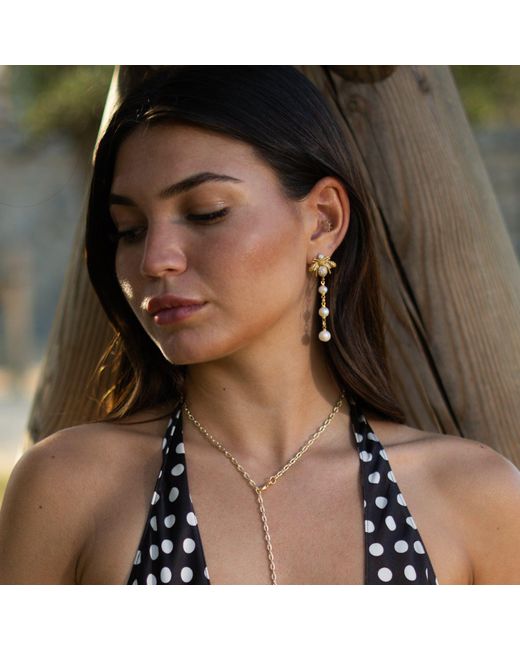 Ebru Jewelry Metallic Queen Bee Pearl & Diamond Earrings