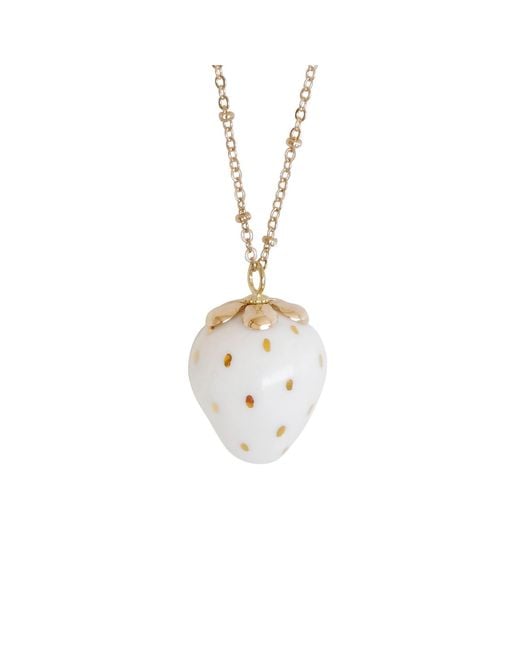 POPORCELAIN Metallic Golden White Porcelain Strawberry Necklace