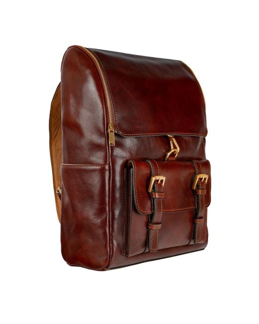Time Resistance Brown Large Leather Backpack for men