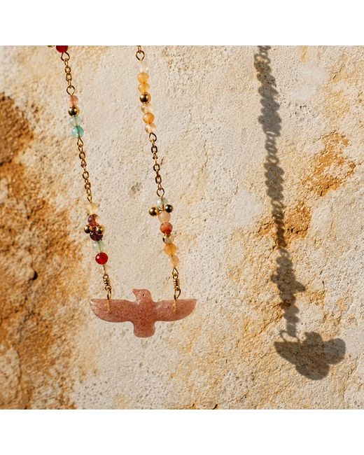 Ormiro Pink Wildwing Strawberry Quartz Eagle Necklace