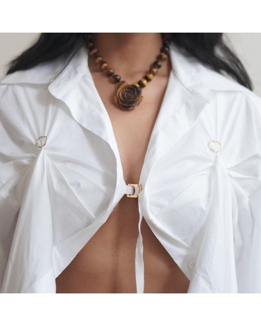 A'miss White Amber Rose Necklace