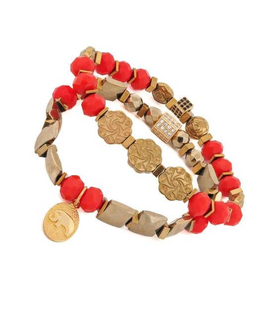 Ebru Jewelry Red Strength & Grace Energy Elephant Charm Bracelet Set