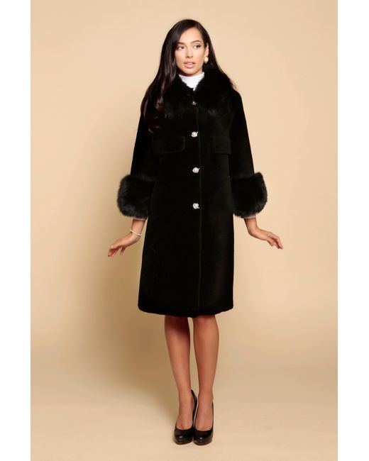 Santinni Black Hayworth Wool & Faux Fur Coat