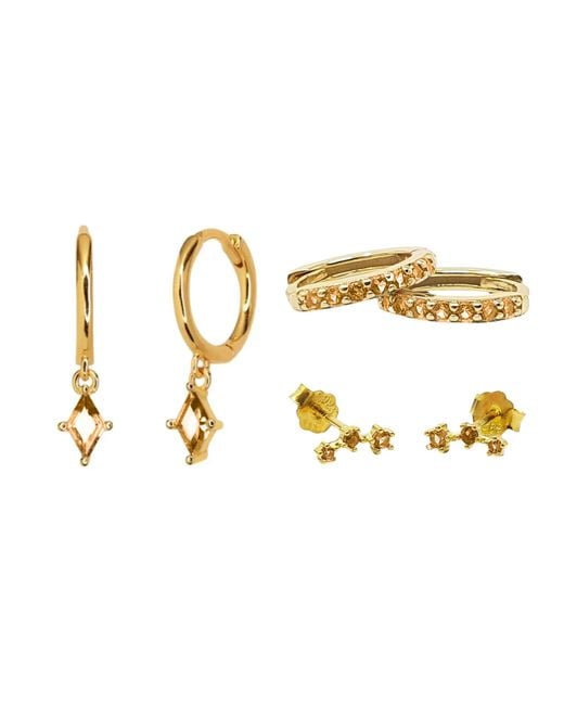 Harfi Metallic Citrine November Birthstone Earrings Gift Set For Her