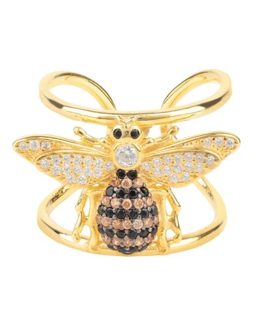 Latelita London Metallic Honey Bee Cocktail Ring Adjustable Gold