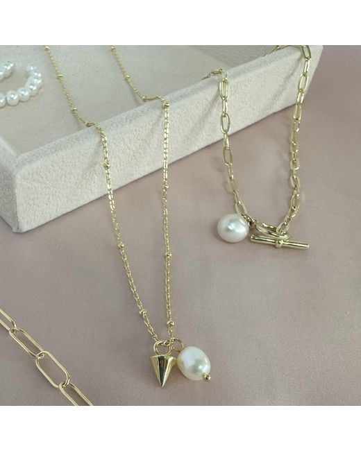Clemence Wren Metallic T-Bar Paperclip Freshwater Pearl Necklace