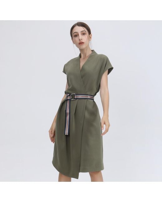 Smart and Joy Green Wrap Effect Dress With Belt