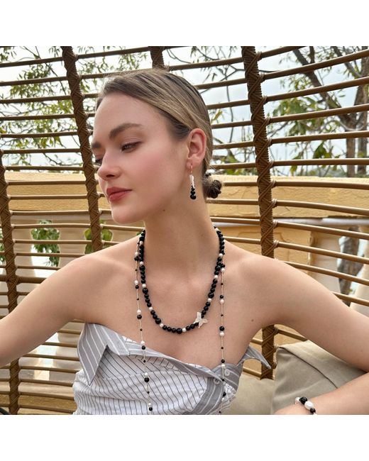 Farra Black Obsidian With Butterfly Charm Statement Necklace