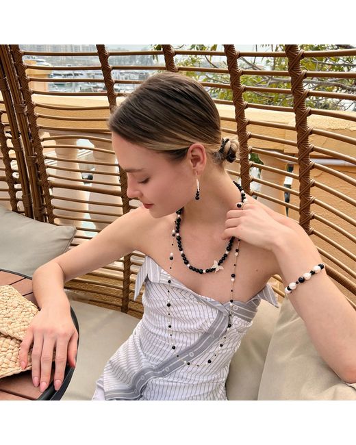 Farra Black Obsidian With Butterfly Charm Statement Necklace
