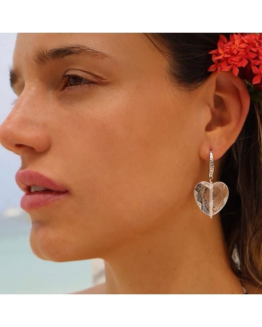 Mineralgems•Studio White Neutrals Clear Quartz Heart Earrings