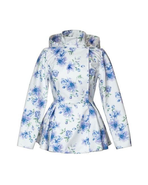 RainSisters Blue Jacket With Detachable Hood And Flower Print Whisper