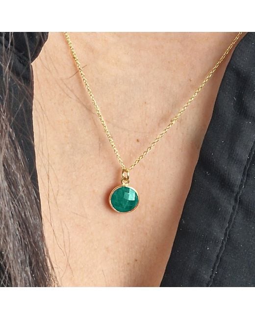 Harfi Green Vermeil Plated Onyx May Birthstone Round Pendant Necklace