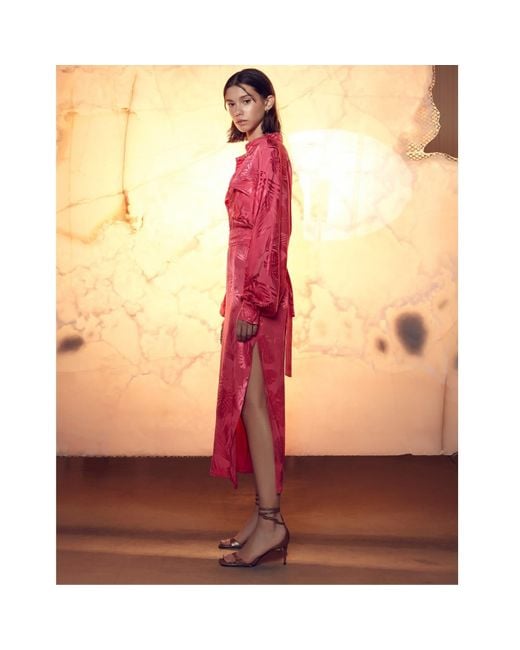 NAZLI CEREN Pink Cassin Jacquard Shirt Dress