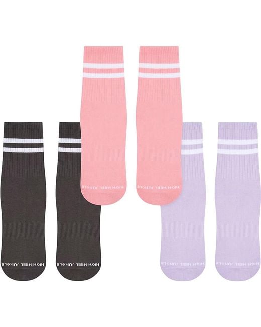 HIGH HEEL JUNGLE by KATHRYN EISMAN Pink Varsity Pilates Yoga Grip Socks