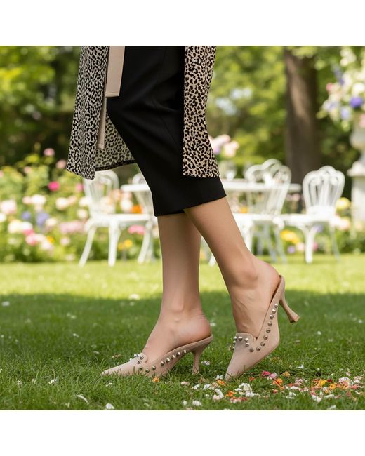Beautiisoles by Robyn Shreiber Made in Italy Pink Neutrals Georgia Cam Suede Studded Evening Day Wear Mule