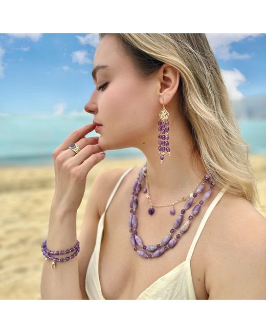 Farra Purple Amethyst With Flower Charms Double Layers Bracelet Or Choker