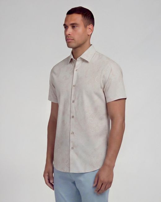 Lords of Harlech White Neutrals Scott Paisley Explosion Ivory Printed Button Up Shirt for men