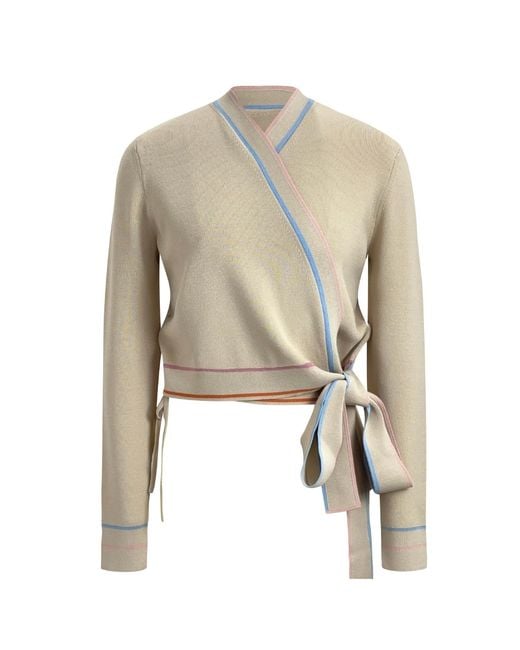 Roch Perel Natural Neutrals Coloured Trim Wrap Sweater