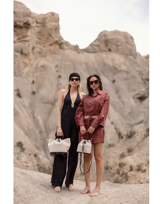 Saonara Brand Natural Bucket Bag Linen Leather