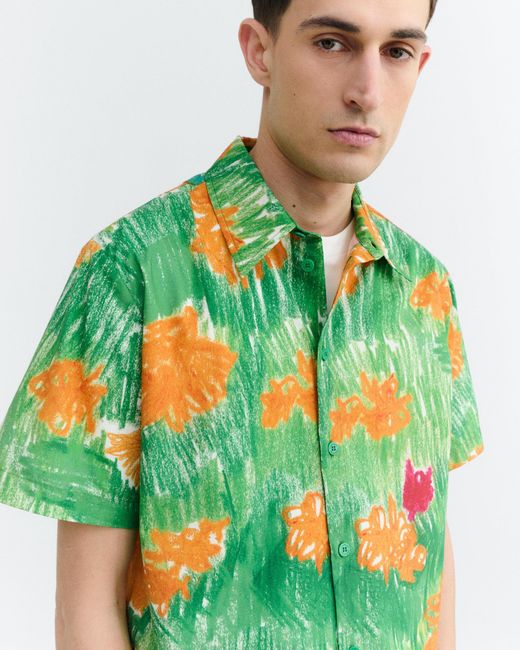 Thinking Mu Green Crayon Paddy Flower Shirt for men