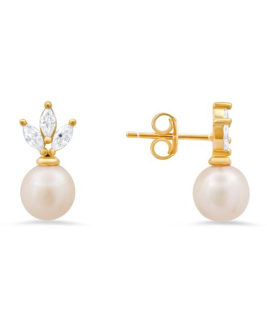 Kylie Harper Metallic Marquise-Cut Diamond Cz & Pearl Drop Stud Earrings