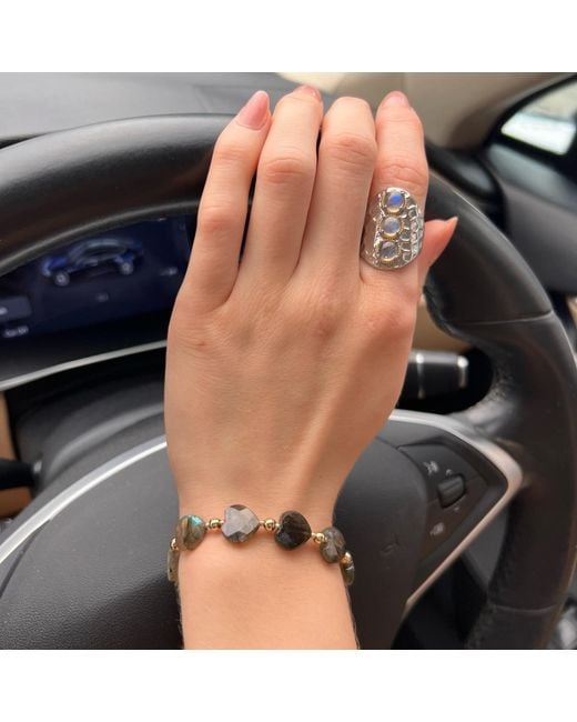 Farra Metallic Heart Shaped Labradorite Adjustable Bracelet