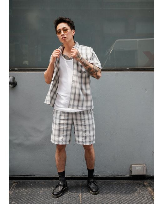 Éclectique Gray Monotone Plaid Button-Up Shirt for men