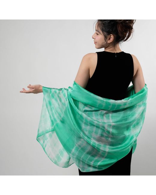 Silk and Bears Green Mint Shibori Silk Shawl – Hand-Dyed Mulberry Silk Wrap