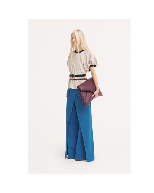 Julia Allert Multicolor Neutrals Puff Sleeve Faux Leather Top –