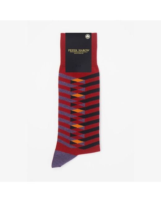 Peper Harow - Made in England Red Symmetry Organic Socks for men