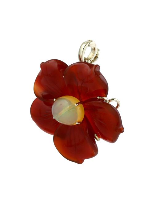 Artisan Red 14K Carved Onyx & Ethiopian Opal Flower Pendant