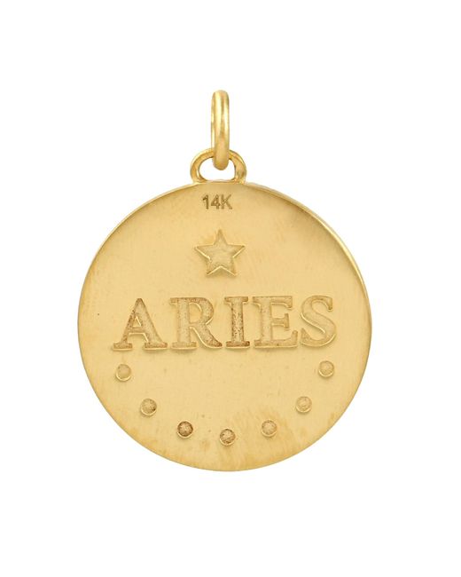Artisan Metallic 14k Yellow Gold With Pave Diamond Aries Zodiac Astrology Charm Pendant