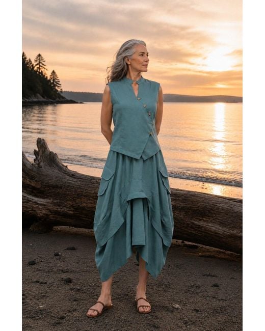 Lumina Eligma Blue The Collar Linen Skirt