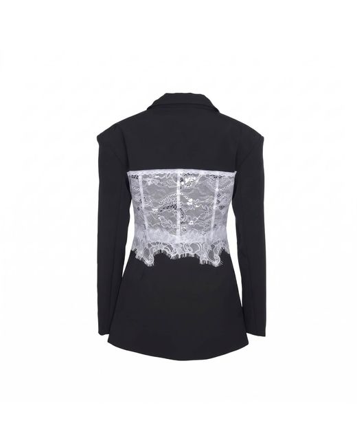 Modenaire Black Lace Corset Detail Blazer With Tailored Fit And Button Front