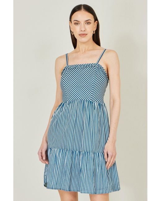 Yumi' Blue Stripe Cotton Mini Sun Dress