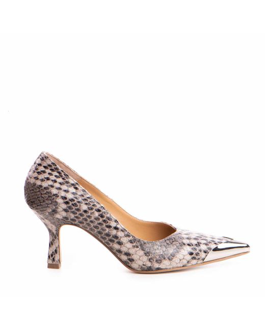 The 5Th Element Pink Neutrals Aven Snake Print Leather Pumps With Metal Tip