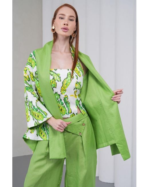 Lumina Eligma Green The Duality Linen Reversible Jacket