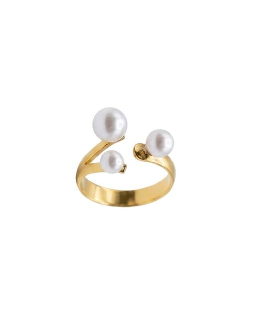 LINYA JEWELLERY Metallic Three Pearl Adjustable Ring, Pearl & Plated Ring