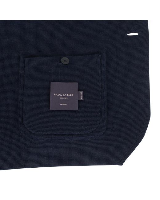 Paul James Knitwear Blue Cotton Deconstructed Knitted Gabriel Blazer for men