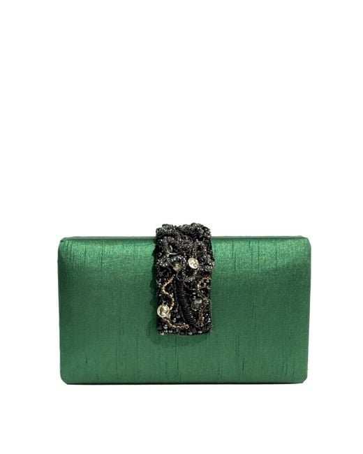 Simitri Evergreen Beaded Fringe Clutch