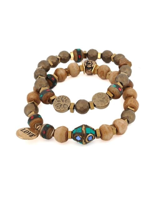 Ebru Jewelry Metallic Boho Soul Nepal Meditation & Buddha Bead Bracelet Set